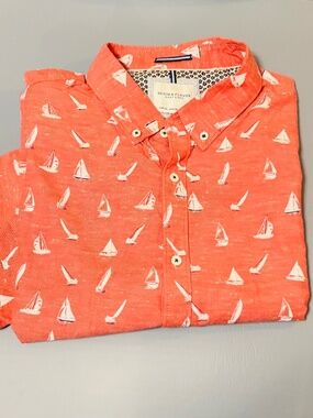 Denim & Flower Men’s Button Down Shirt Nautical Coral X-Large